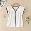 Women Elegant V-Neck Solid Color Summer Ruffles Short Sleeve Blouse