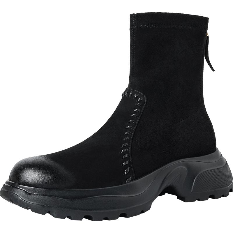 Fashion 2025 New Autumn Motorcycle Women Boots Women Shoes Round Toe Chunky Heel Modern Platform Stretch Short Boots Ladies Shoes