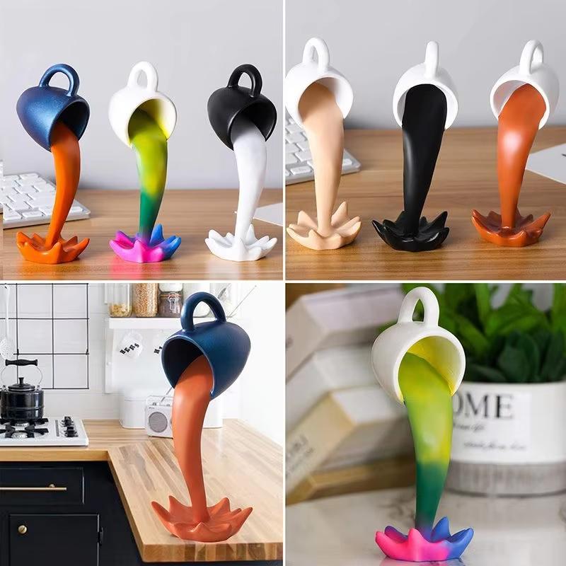 Floating Spilling Coffee Cup Sculpture Kitchen Decoration Spilling Magic Pouring Splash Creative Desktop Decor Home Decoration