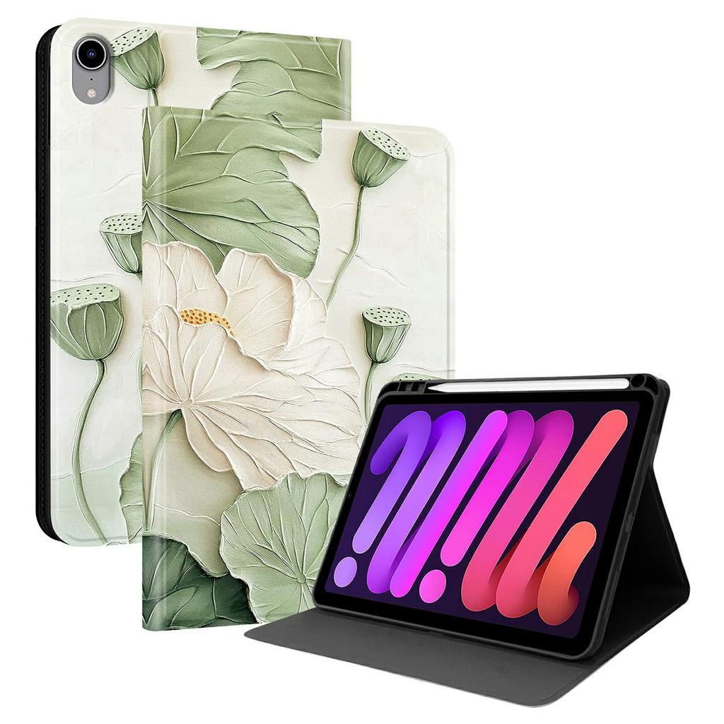 For iPad mini (2024) PU Leather Case Pattern Print Tablet Cover Stand with Pen Slot (Stylus Not Included)