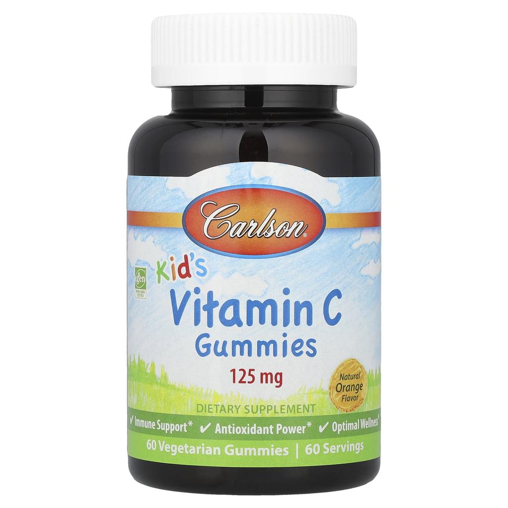 Carlson, Children's Vitamin C Gummies, Natural Orange, 125 Mg, 60 Veggie Gummies