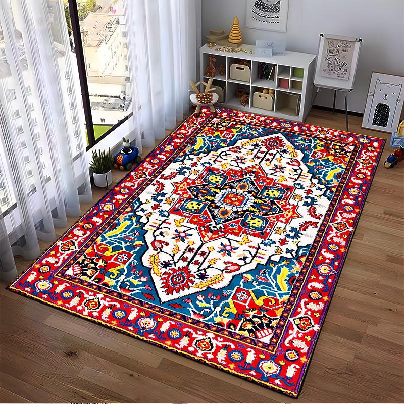 Colorful Geometric Floral Pattern Carpet with Red and Blue Design Suitable for use as an anti-slip for living room bedroom sofas