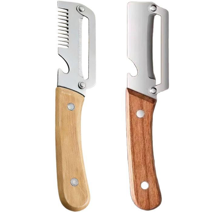 2-Piece Stainless Steel Peeler & Bottle Opener with Wooden Handle