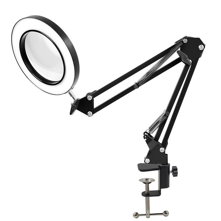LED Long Arm American Style Folding Magnifier Desk Lamp for Welding and Repair with Eye Protection