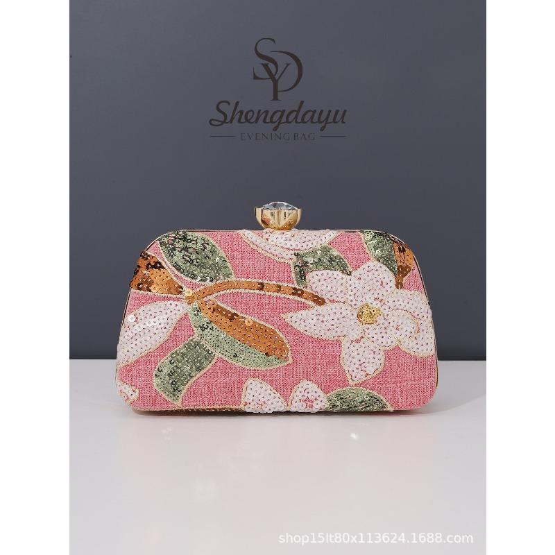 Popular Embroidery Dinner Bag Handmade Embroidery Decal Chinese Style Sequins Niche Clutch Bag Evening Bag