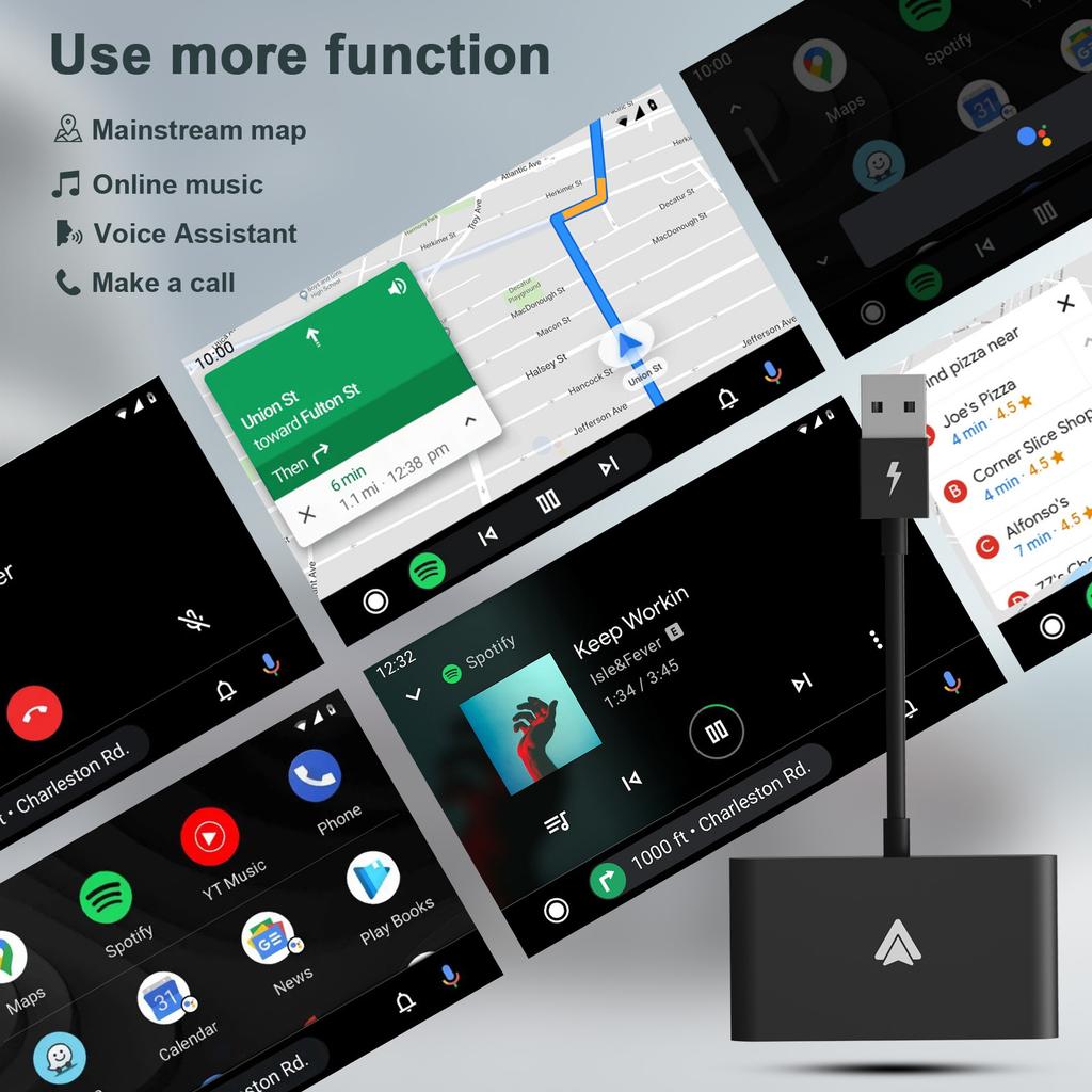 THT-020-2+ Android Auto Wireless CarPlay Adapter Android Auto Wired To Wireless Converter Support USB and Type-C Port