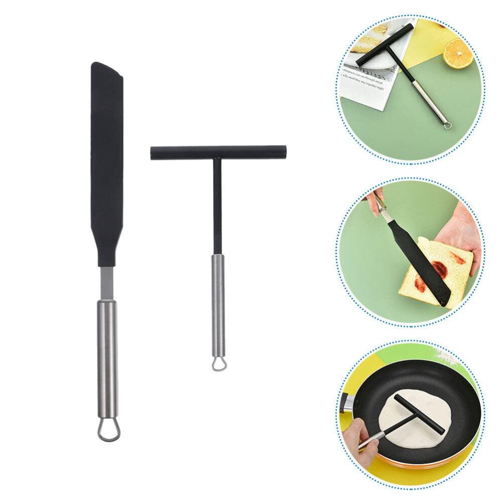 Luxshiny Crepe Spreader and Spatula Kit, T-shaped Stainless Steel Crepe Spreader Tool, Crepe Pan Maker, Pancake Spatula Set