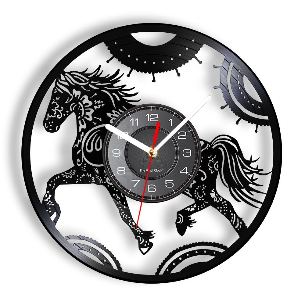 Galloping Horses Wall Art Interior Design Wall Clock Vinyl Record Clock Home Decor Mustang Wild Horse In The Wind Horse Gift