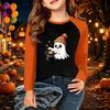 Camiseta Infantil com Estampa de Halloween Manga Longa Casual Gola Redonda para Festa e Uso Diário