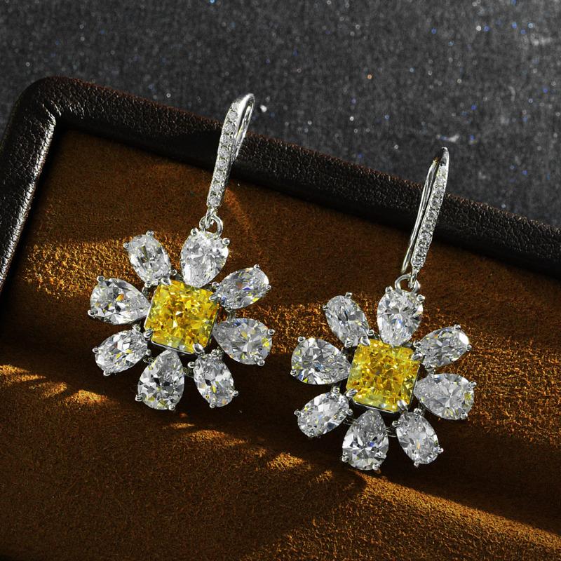 Gica Gema Pierścionek ze srebra próby 925 w kształcie kwiatu, eleganckie luksusowe kolczyki wiszące dla kobiet, delikatna, zwięzła, szykowna biżuteria wysokiej klasy, prezent