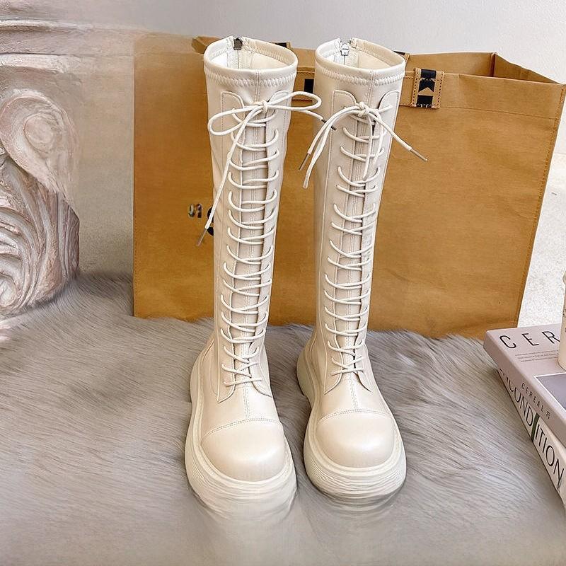Fall Winter Womens Suede Knee High Boots With Thick Heel For Casual Wear