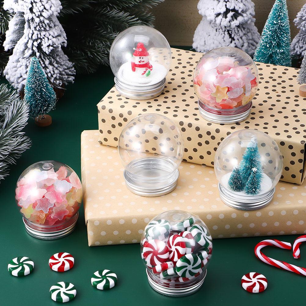 9Pcs Clear Round Candy Jar Snow Globe DIY Kit Plastic Spherical Bottle Craft Making Water Globe Holiday Winter Ornament Kit