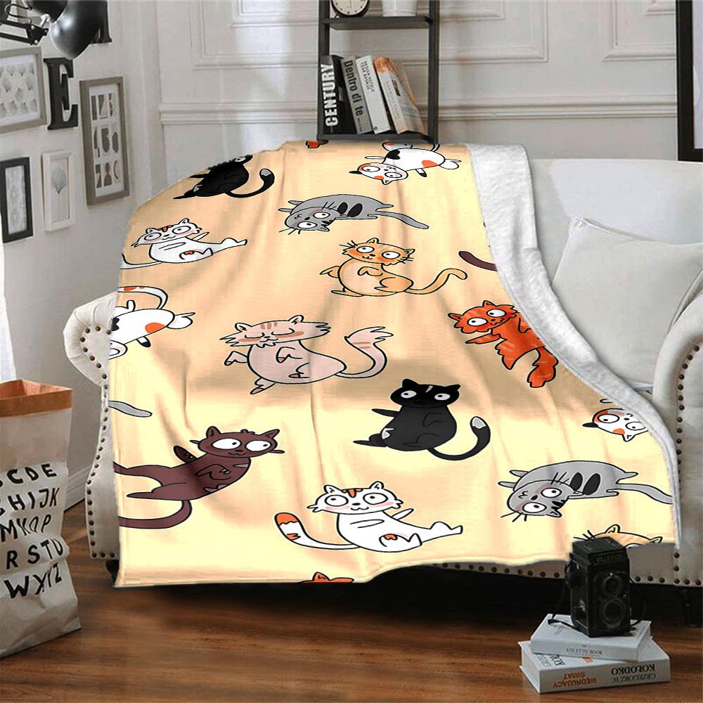 1pc Cats Pattern Blanket, Lightweight Flannel Throw Blanket For Sofa, Bed, Travel, Camping, Living Room, Office133