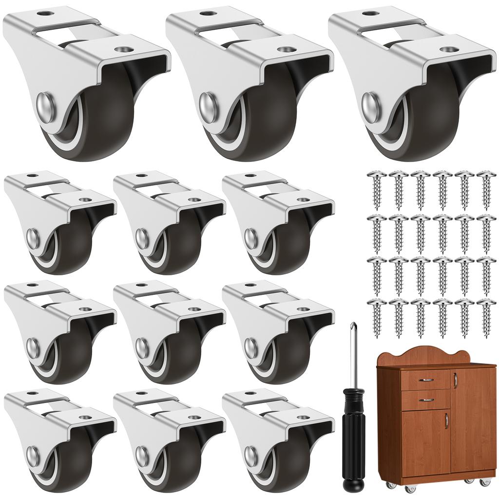 Mini Fixed Caster Wheels 1inch 1.25inch Silent Rigid Plate Casters Furniture Casters for Furniture Rolling Cabinet Trundle Bed