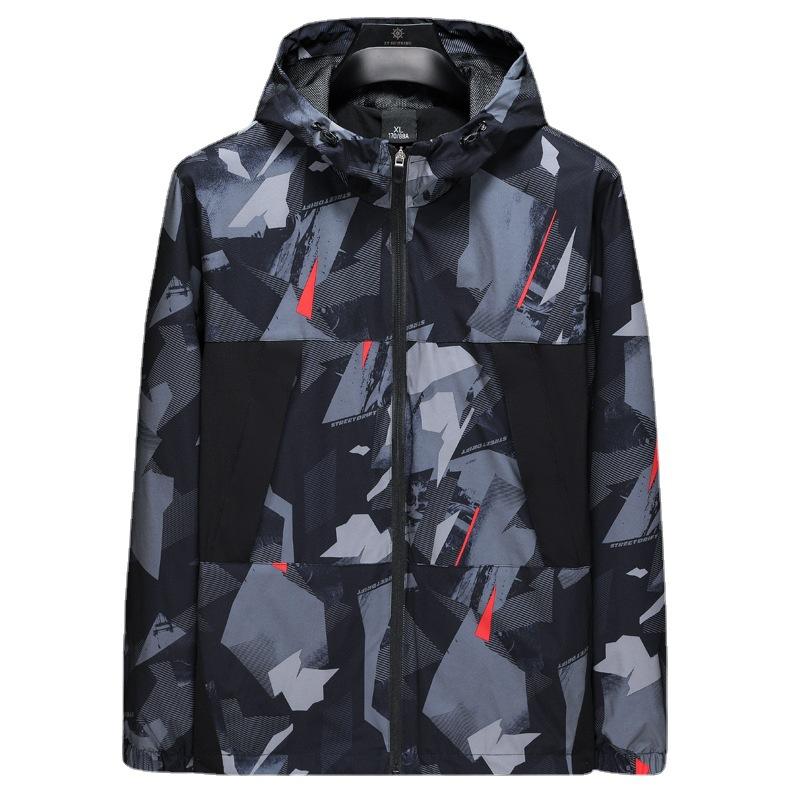 New Spring and Autumn Trend Men's Fashion Jacket Hong Kong Style Handsome Loose Casual Camouflage Hooded Jacket