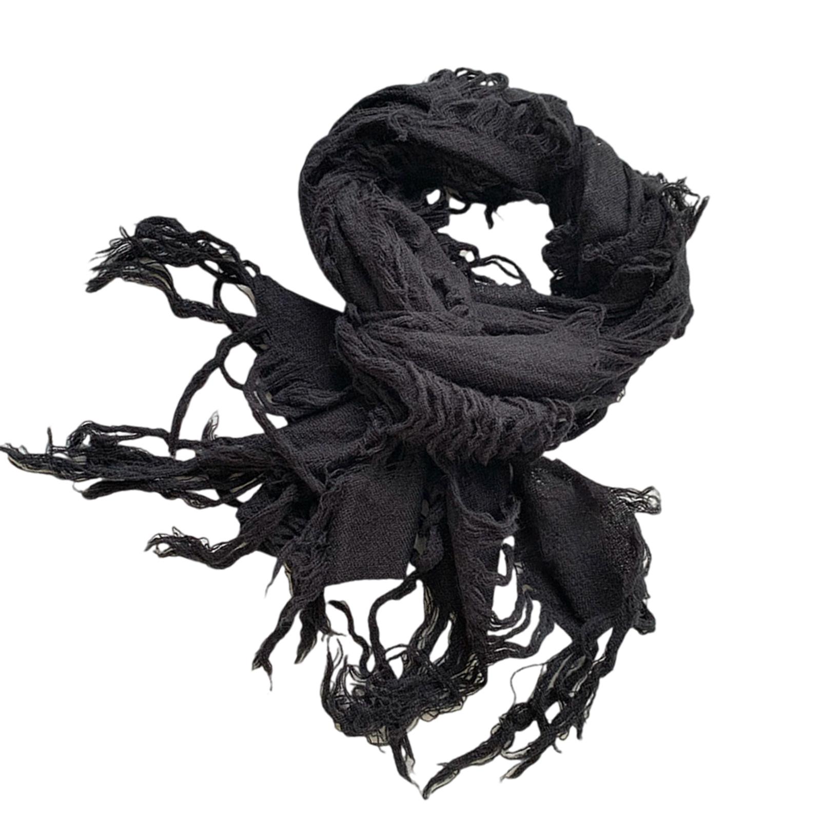 

Distressed Wool Scarf Ragged Scarf for Adult Unisex All Matching Y2K Neck Scarf Neck Accessory for Women Teens Girl чёрный