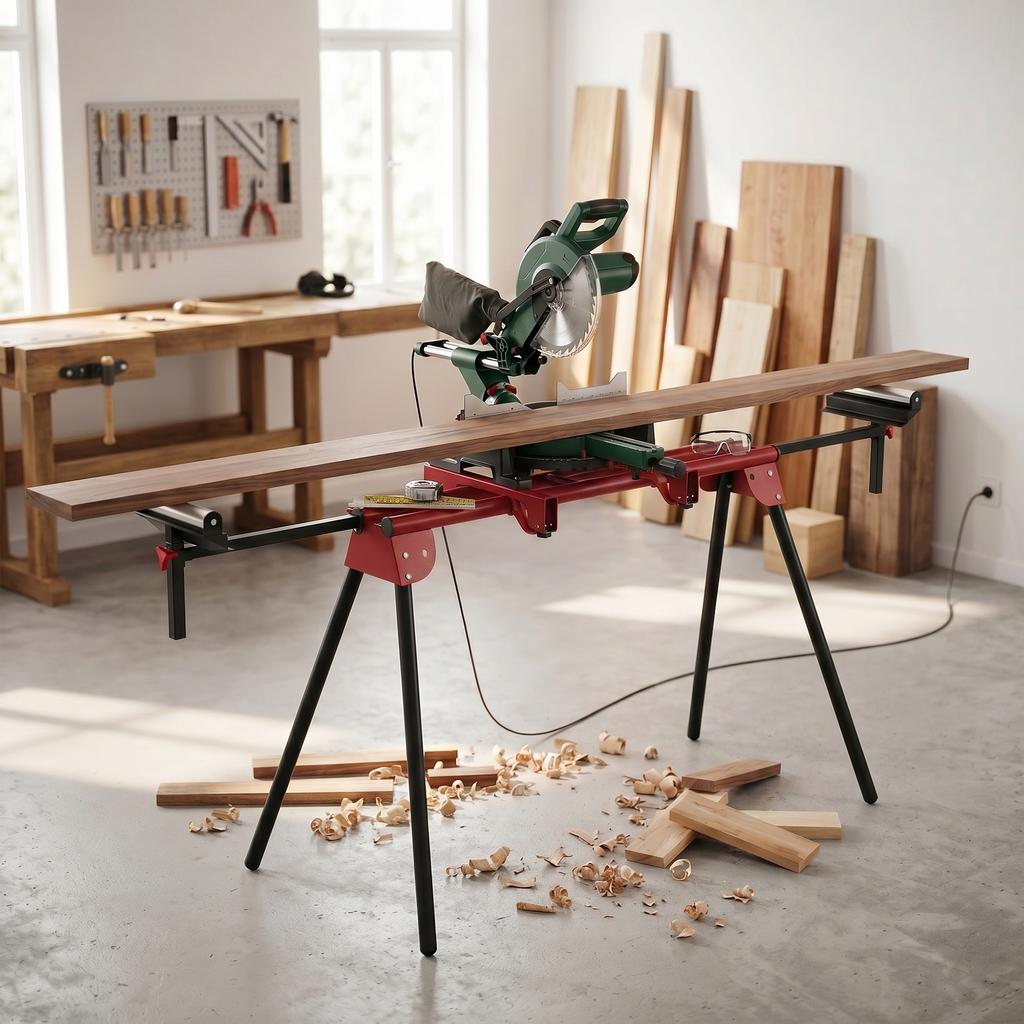 Universal Miter Saw Stand with Extendable Rollers and Support Arms, Portable Saw Stand with Folding Legs