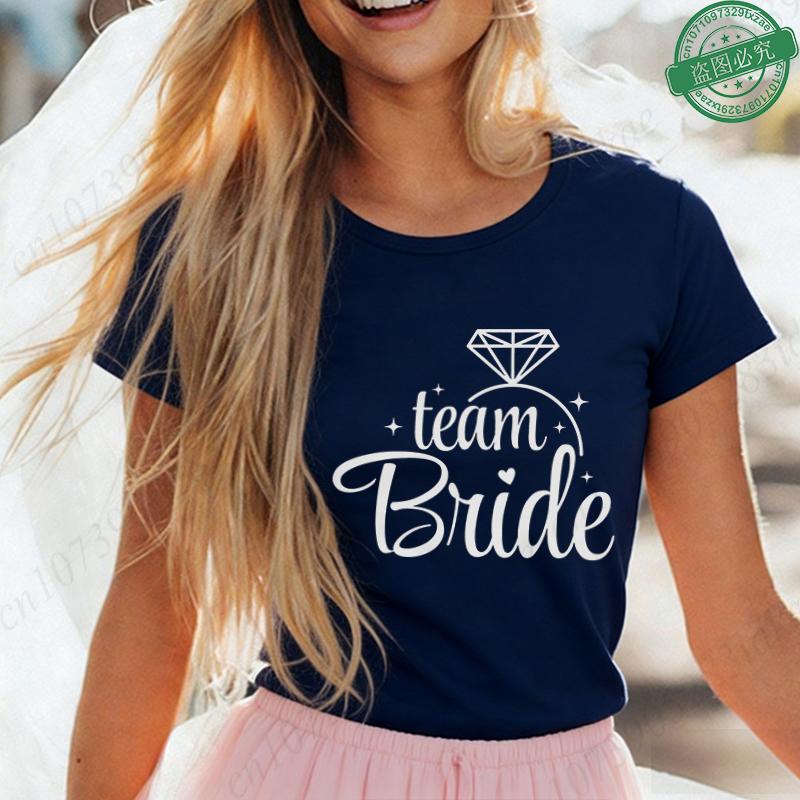 Team Bride Matching T-Shirts Diamond Ring Graphic Tees Bachelorette Hen Party Summer Short Sleeve O Neck Tops for Bridesmaids