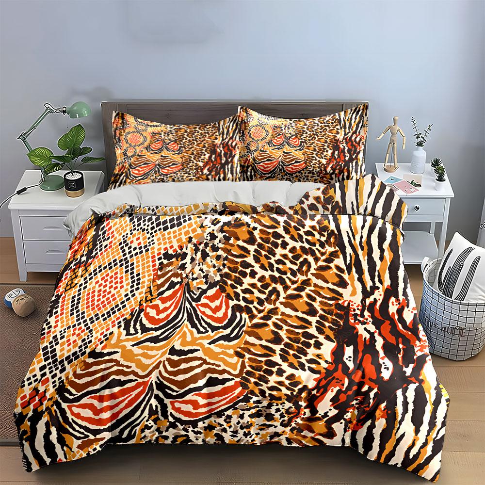 Leopard and Zebra Animal Print Bedding Duvet Cover Set Duvet Cover Pillowcases (1*Duvet Cover 2*Pillowcases, without duvet insert)