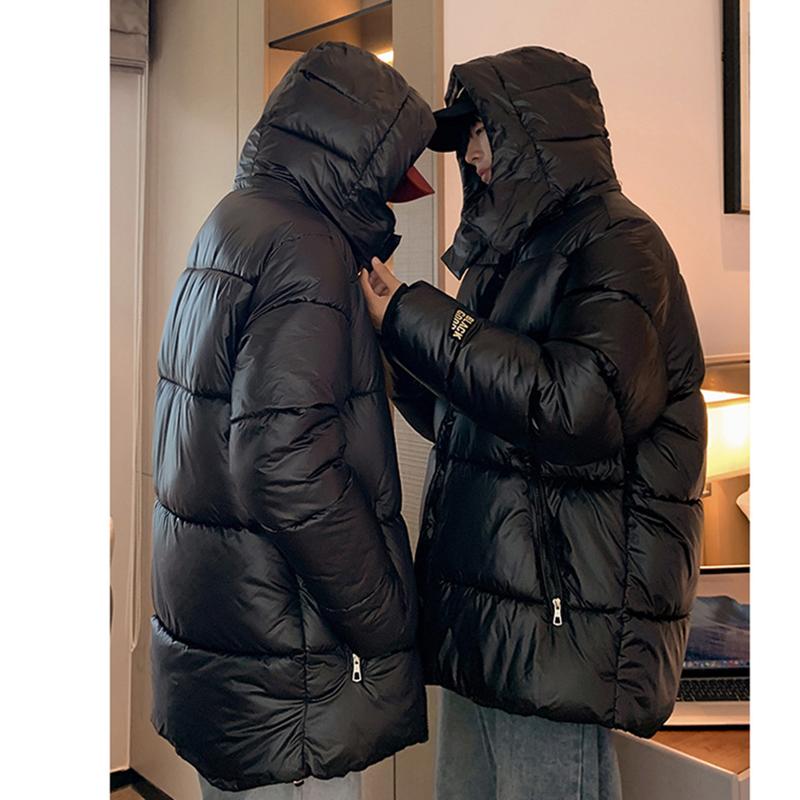 Autumn and Winter Bright Down Jacket, Couple Style Cotton Jacket, Fashionable Women's Casual Cotton Jacket, Over The Knee Warm Jacket