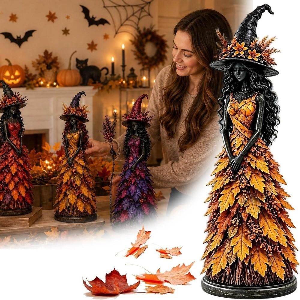 Leaf Gown Halloween Witch Statue Vintage Leaf Witch Resin Ornament Halloween Harvest