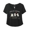 Curved hem printed short-sleeved fit T-shirt women's summer new fat mm pure desire front shoulder top 232220