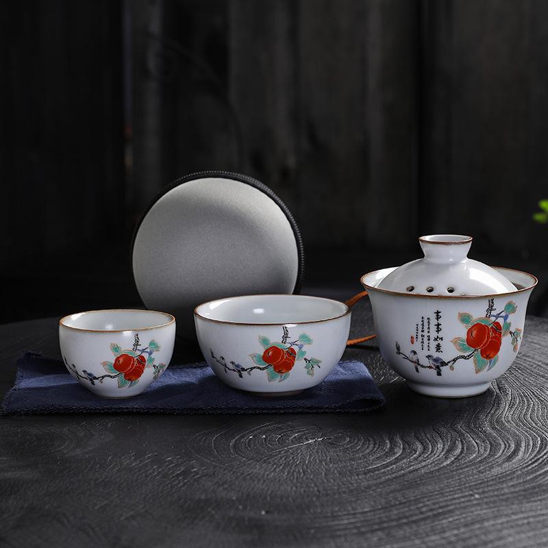 

Высококлассная чашка Куайкэ из печи Жу, один чайник, две чашки, портативный керамический чайник для заваривания кунг-фу, чайная чашка, дорожный чайный набор