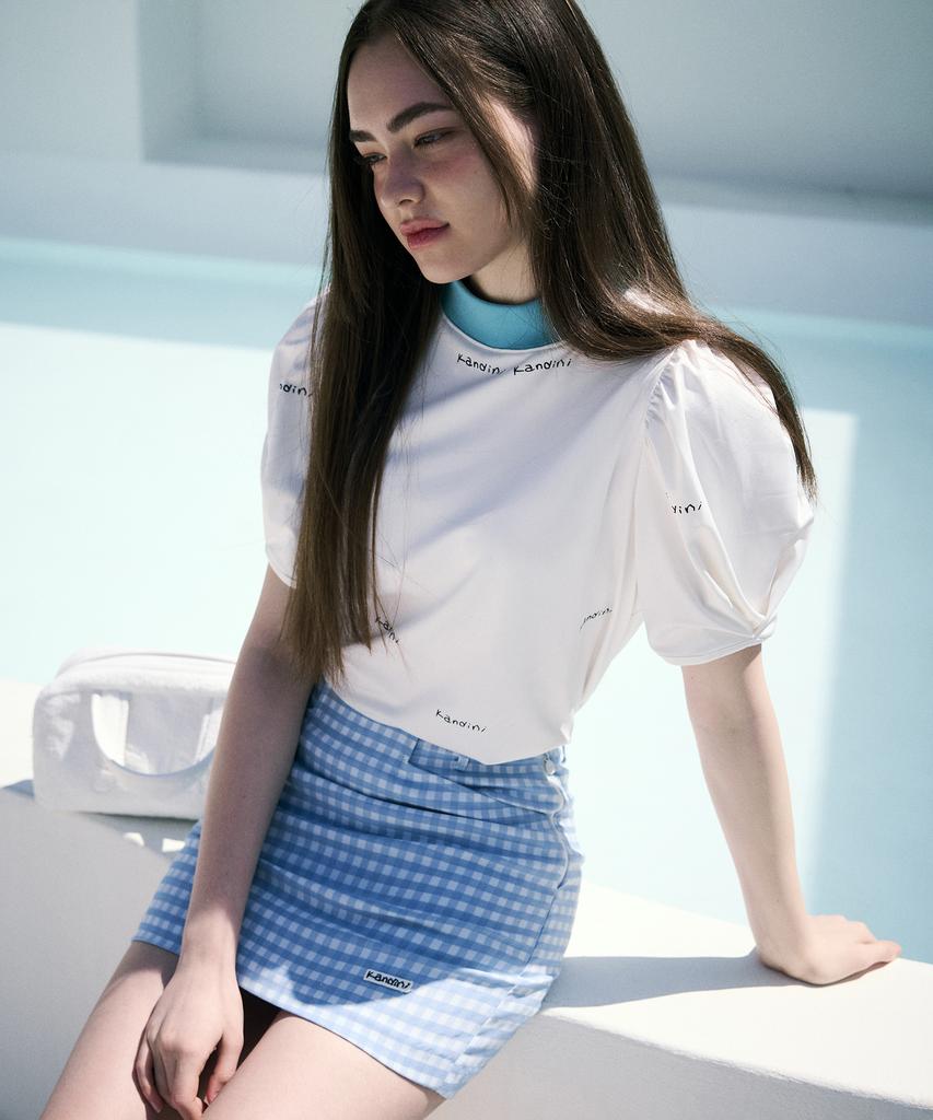 Candini Sky Blue Checkered Mini Skirt