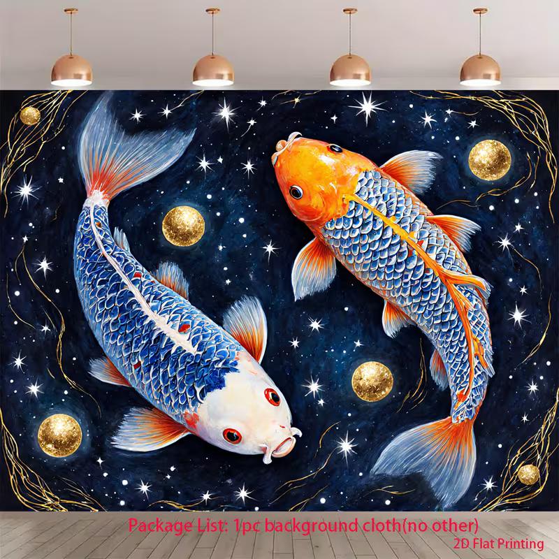 2D Pisces Koi Fish Gold Moon Backdrop Modern Aesthetic Photography Background