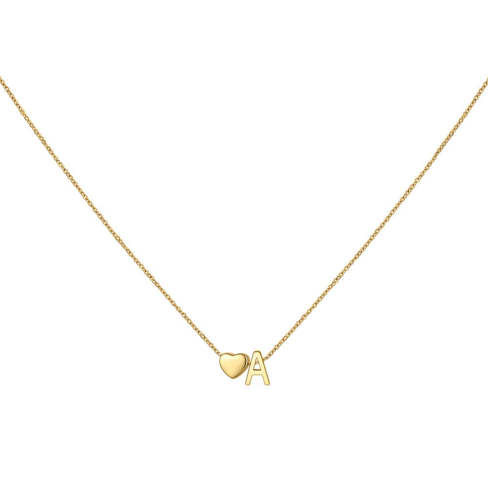 14K Gold Plated Stainless Steel A-Z Heart Initial Necklace Gold Silver Personalized Clavicle Gift for Women Unisex