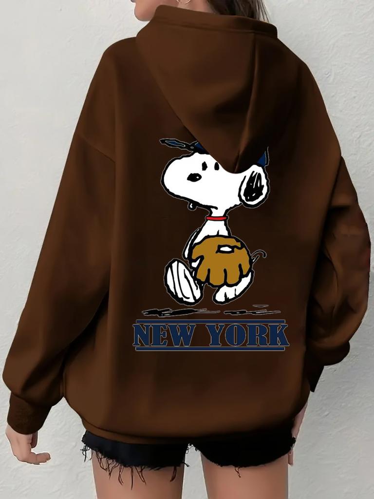 Simple Design Snoopy Printed Zipper Sweater Casual Loose Sweater Cardigan Jacket