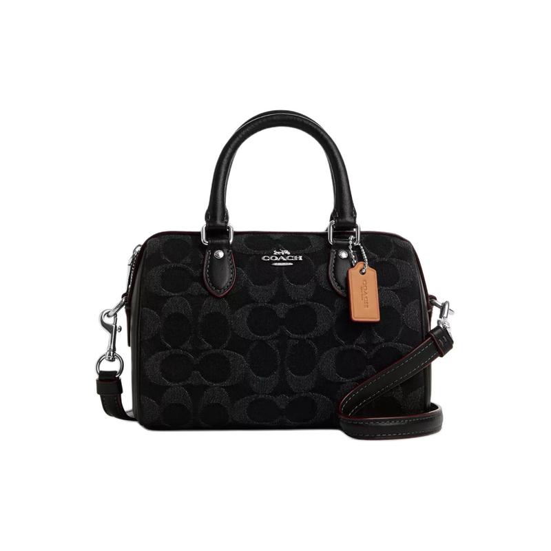 Coach Rowan 18 Reißverschluss Oben Signatur Schulter Crossbody Tasche Denim Tote Klein Damen Schwarz