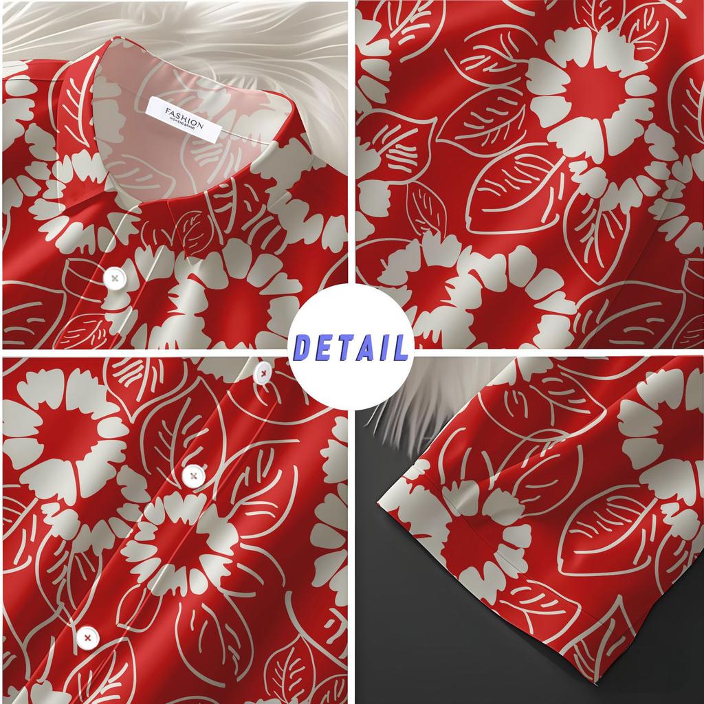 Men'S Lapel Short Sleeve Beach Harbor Style Printed Shirt Men'S Hawaiian Thin Holiday Flower Shirt Casual Top