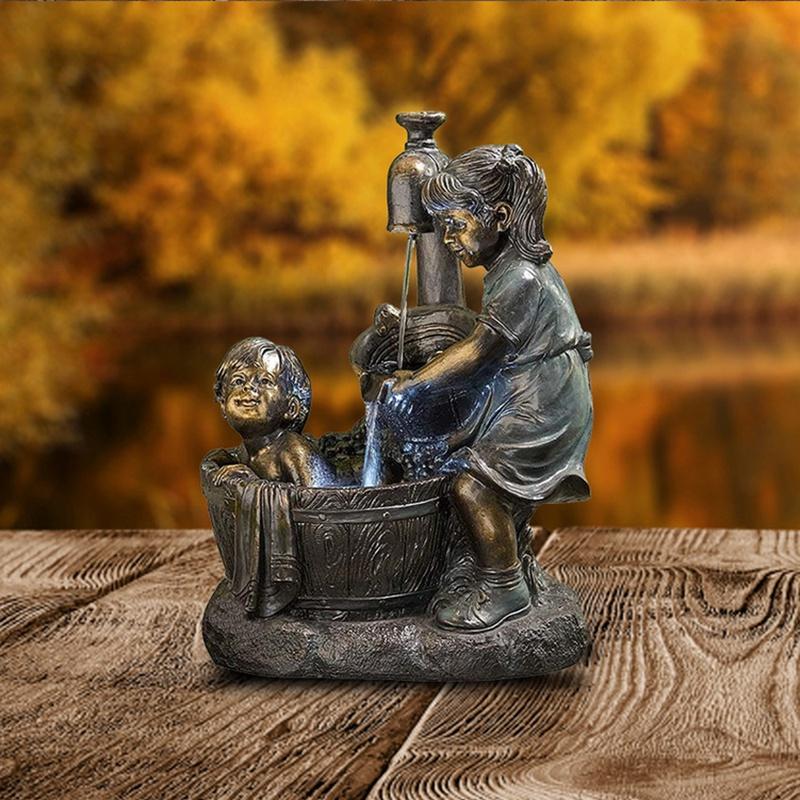 Latest Boy & Girl Sculpture Bath Pressure Water Statue Courtyard Resin Craft Garden Ornaments Garden Decoration Statue