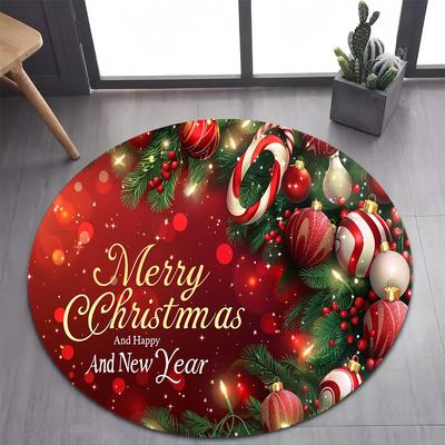 Classic Christmas Round Carpet Mat Santa Box Pattern Rug Ornaments Soft  Home Decoration for Holiday Party Living Room Decor