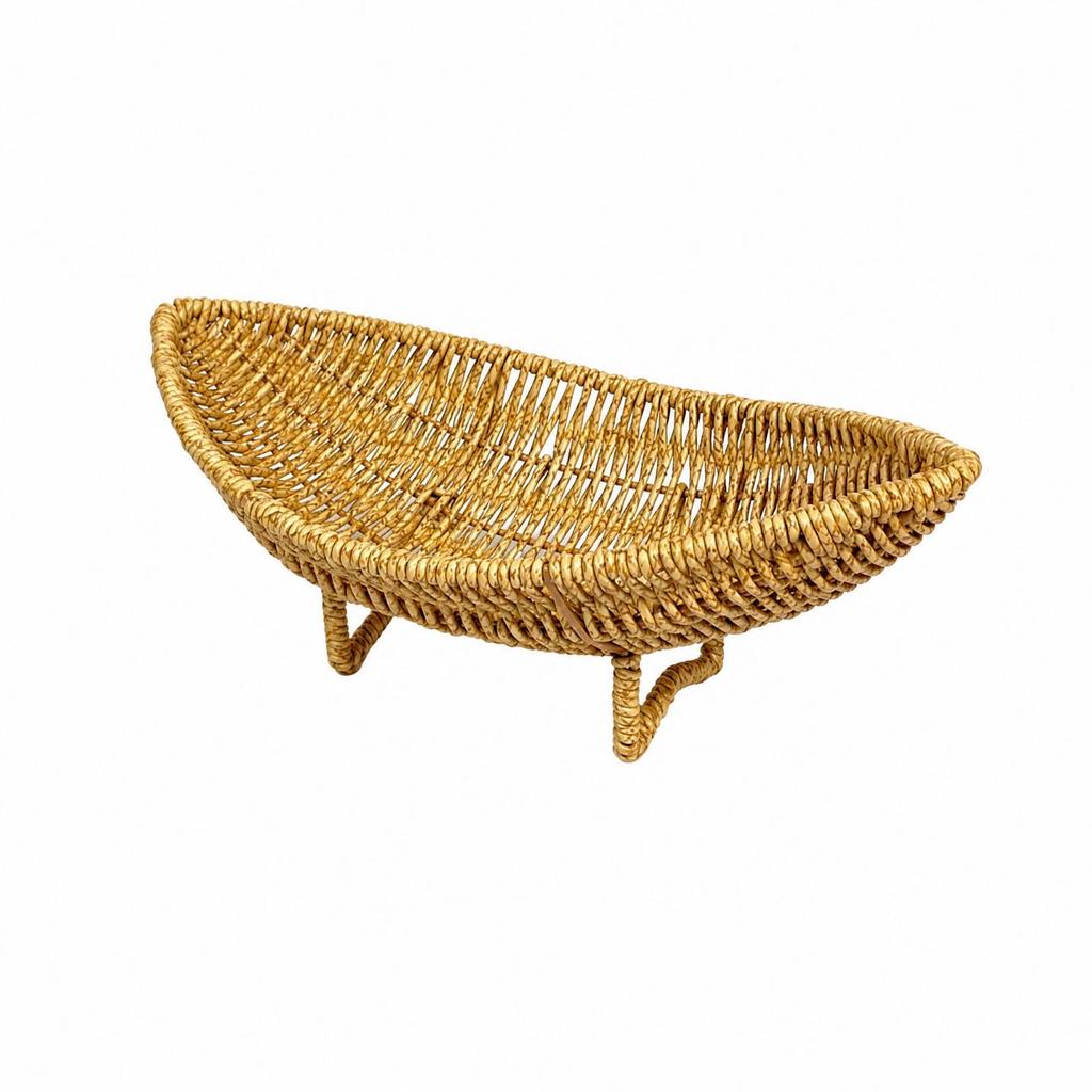 PP Fruit and Snack Serving Basket Faux Rattan Woven with Legs Brown