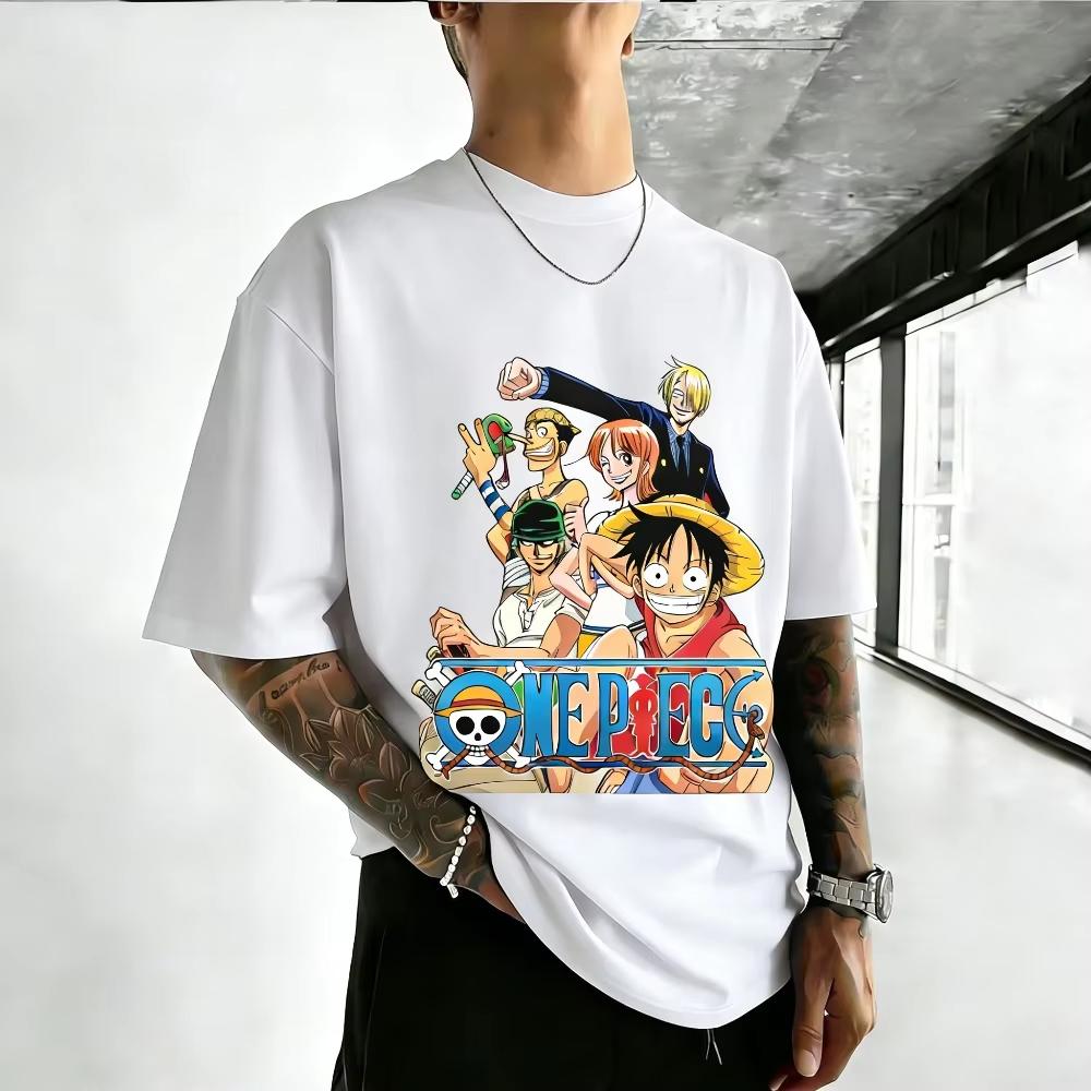 Unisex Pure Cotton Tshirt One Piece Character Luffy Summer 2026 New Product Anime Print Loose Short Sleeves