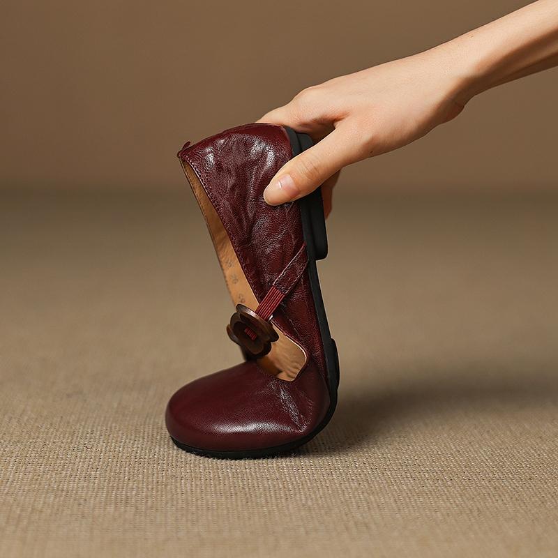 Mode Damen neue Leder Schafsleder runde Zehenpartie lockere Schnalle mit bequemem niedrigem Absatz Mary Jane Schuhe Mode Einzelne Schuhe