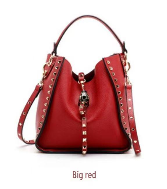 Echte Leder Nieten Eimertasche mit Tigerkopf - Trendige europäische & amerikanische Umhänge-Schulter-Handtasche