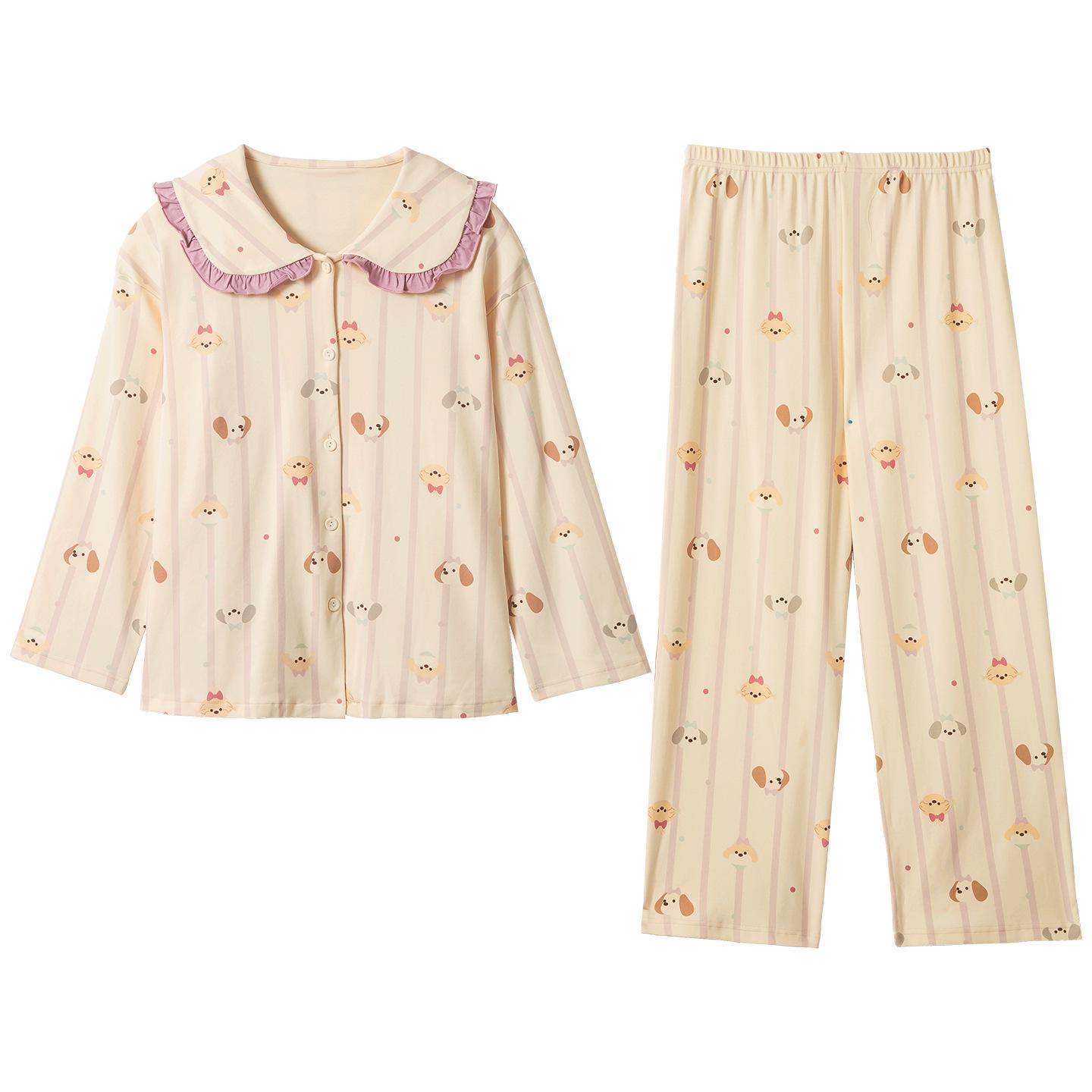 

Женский пижамный комплект в стиле принцессы из лайкры и хлопка - Весна/Осень 2025, с длинным рукавом, универсальная милая и очаровательная одежда для дома или улицы L