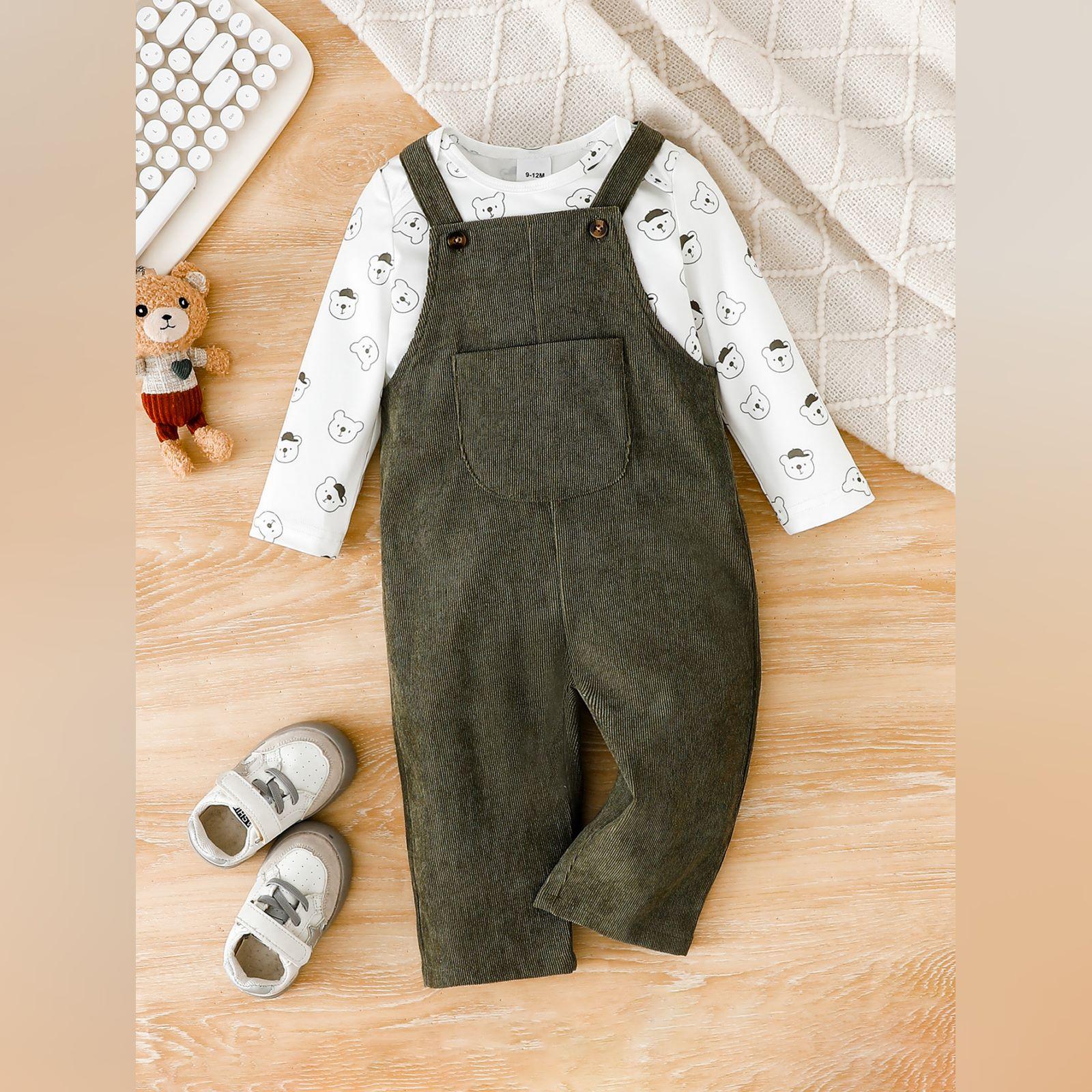 

Комплект джинсового комбинезона для девочек с милыми кукольными принтами, повседневный детский наряд 9 армия зеленый