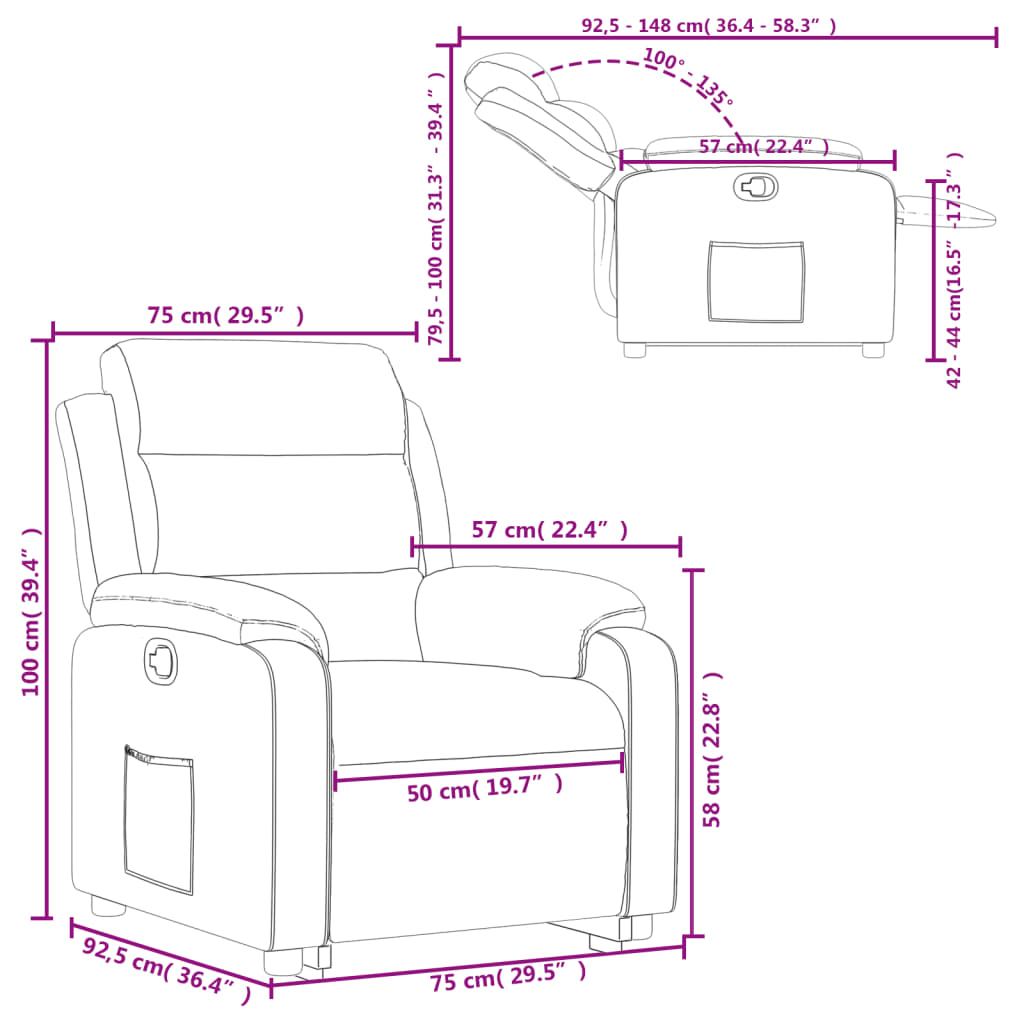 Recliner with Lift Assist Cream Artificial Leather