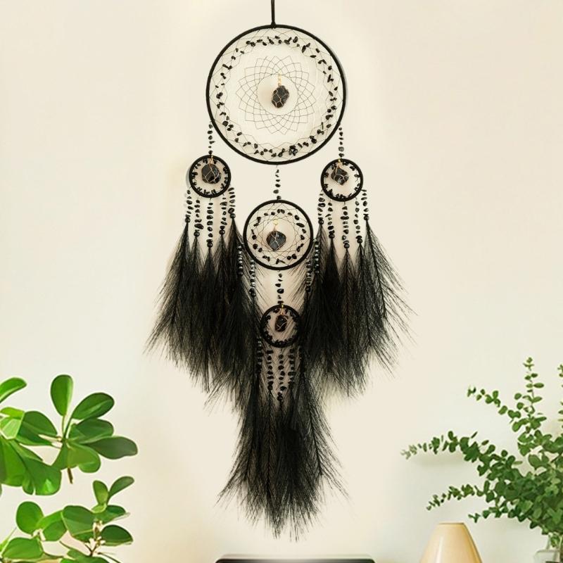 Handcrafts Dreamcatchers with Pampas Grass and Crystal Stone for Home Wall Hanging Decoration and Peaceful Ambiances