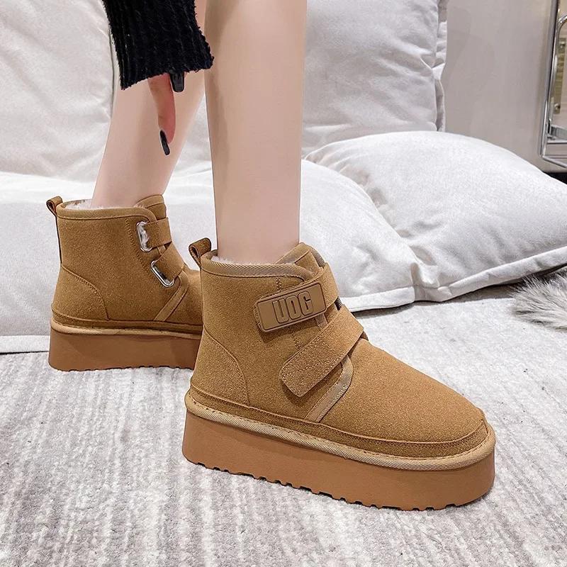 Fashion Winter Women Ankle Boots Outdoor Snow Boots New Plush Warm Shoes Platform Booties Classic Flat Casual Boots Non-slip Cotton Boot