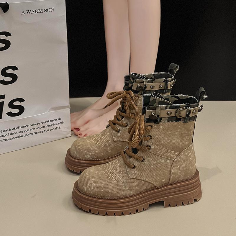 

Thick-soled Martin boots autumn 2024 new breathable women s boots retro old cowboy boots British style tooling short boots 40 жовтий