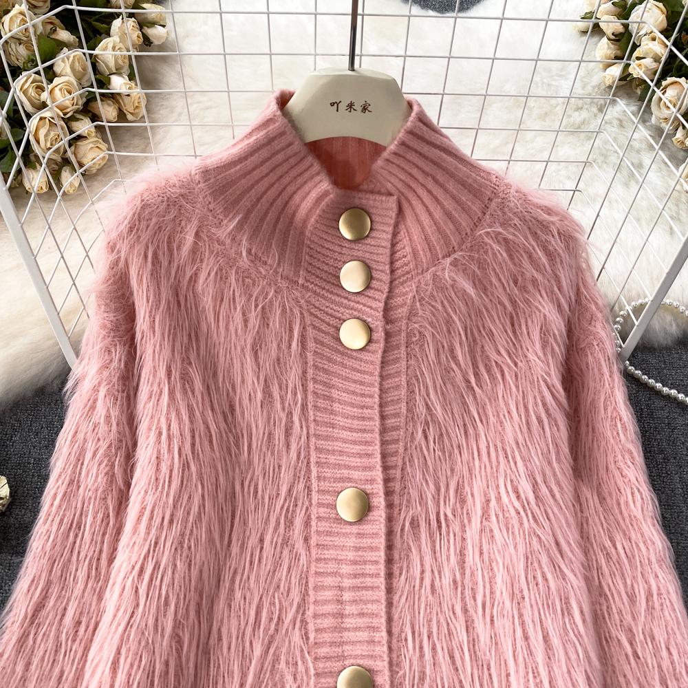 Imitation Mink Sweater Fashion Stand-UP Collar Loose Top Women's  Autumn/Winter Korean Soft Comfortable Cardigan Solid Coat