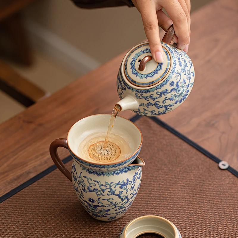 Chinesische Ru-Brennofen Keramik Fair Cup Tee Sieb Handgefertigt Blumen Teetasse Tee-Wasser-Trennung Haushalt Reise Tee-Set Zubehör