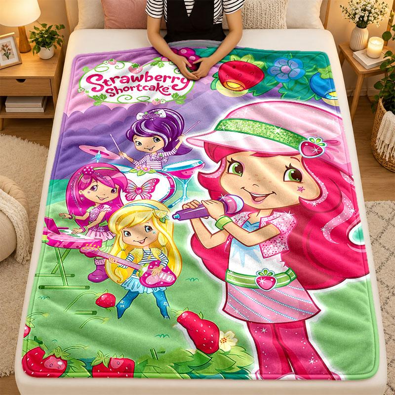 Flannel BlanketStrawberry Shortcake Warm Soft Throw Blanket for Indoor Sofa Bed Living Room Use