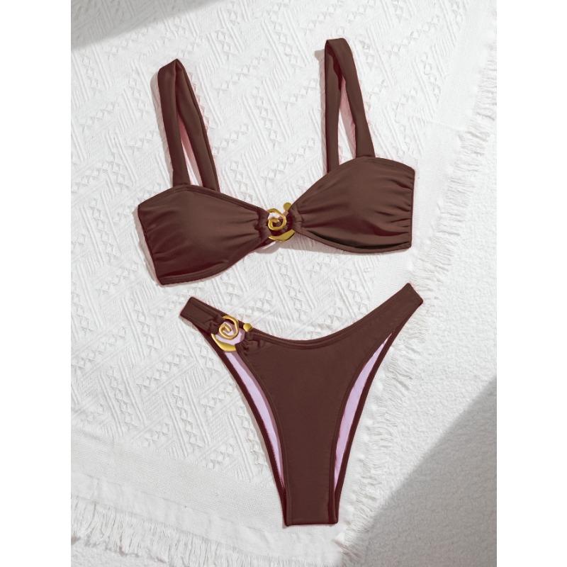 

Черные металлические аксессуары бикини с низкой талией сексуальный раздельный топ-труба плавки женский раздельный купальник L