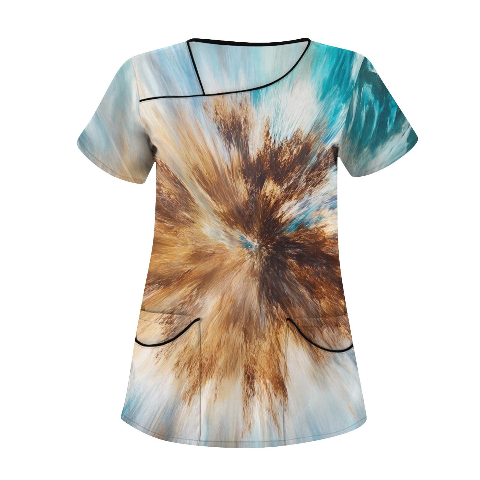 

Жіночий повсякденний верх робочого одягу з коротким рукавом і косим коміром із принтом і подвійними кишенями S хакі